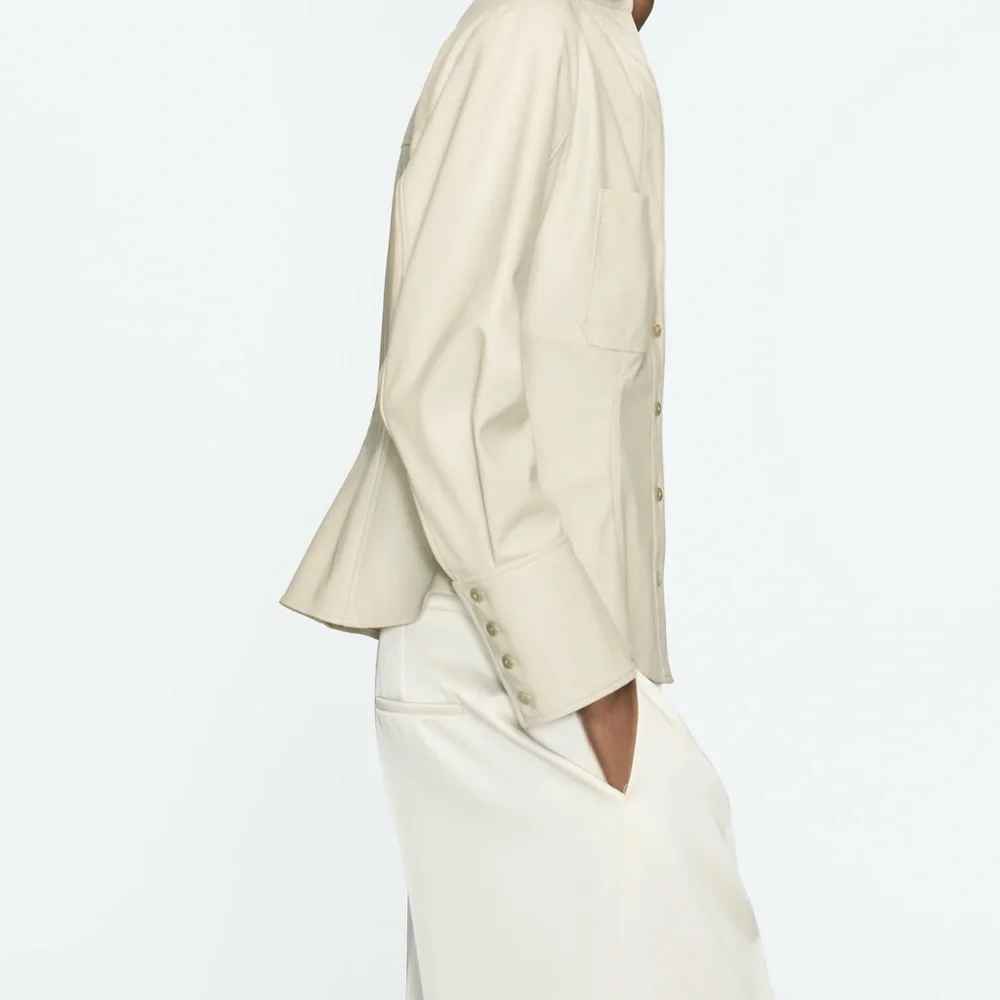 Zara NWOT SET faux leather button tapered waist shirt & matching split hem pants